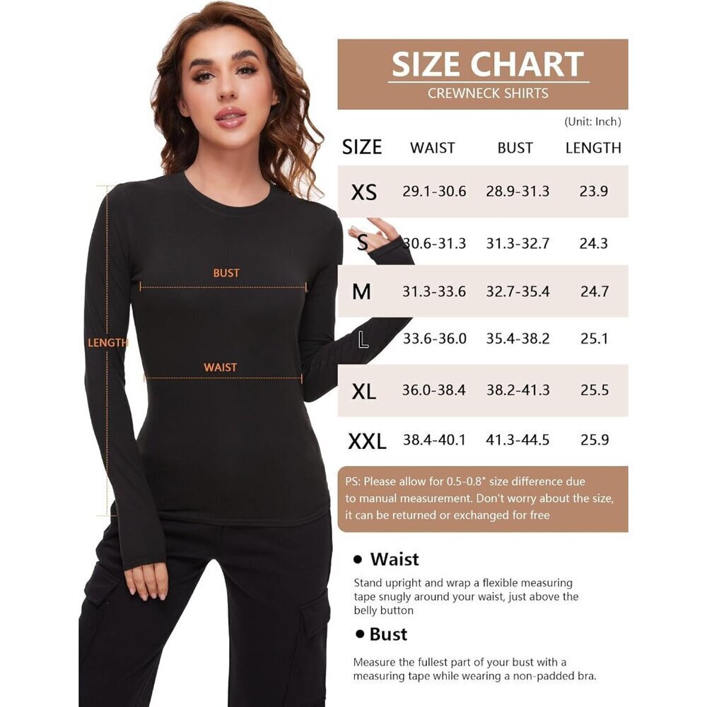 Women’s Thermal Fleece-Lined Compression Long Sleeve Base Layer Top Pack of 4 - Picture 6 of 7